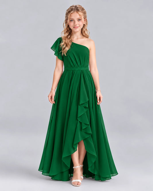 Dark Green A-line Junior Bridesmaid Dresses Front