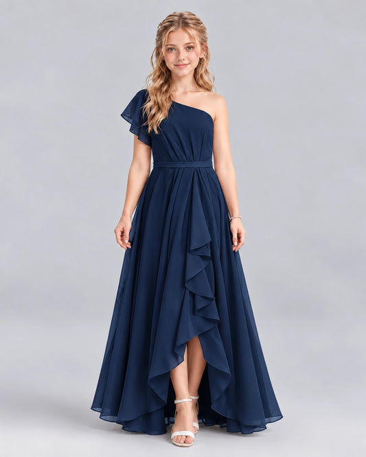 Navy Blue A-line Junior Bridesmaid Dresses Front