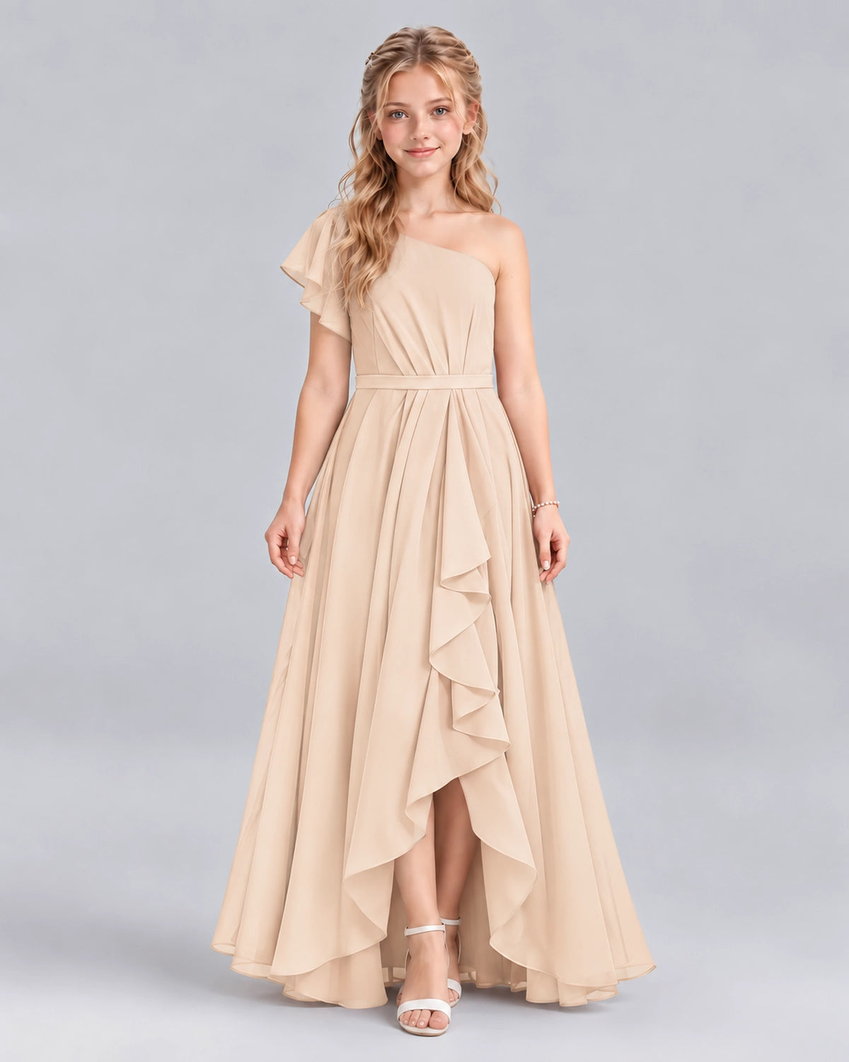 Peach A-line Junior Bridesmaid Dresses Front