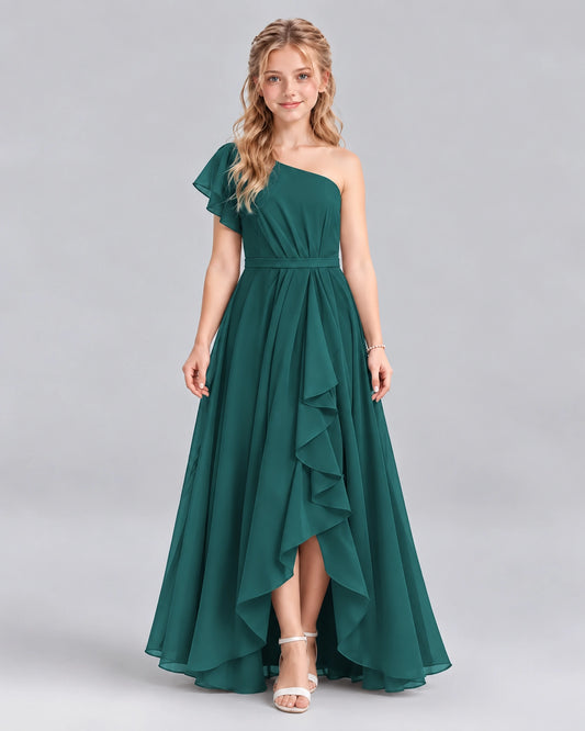 Peacock A-line Junior Bridesmaid Dresses Front