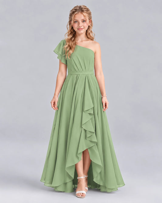 Sage Green A-line Junior Bridesmaid Dresses Front