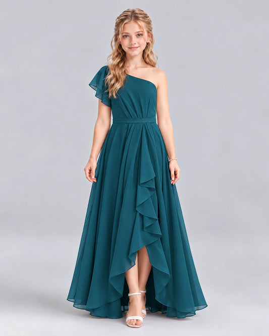 Teal A-line Junior Bridesmaid Dresses Front