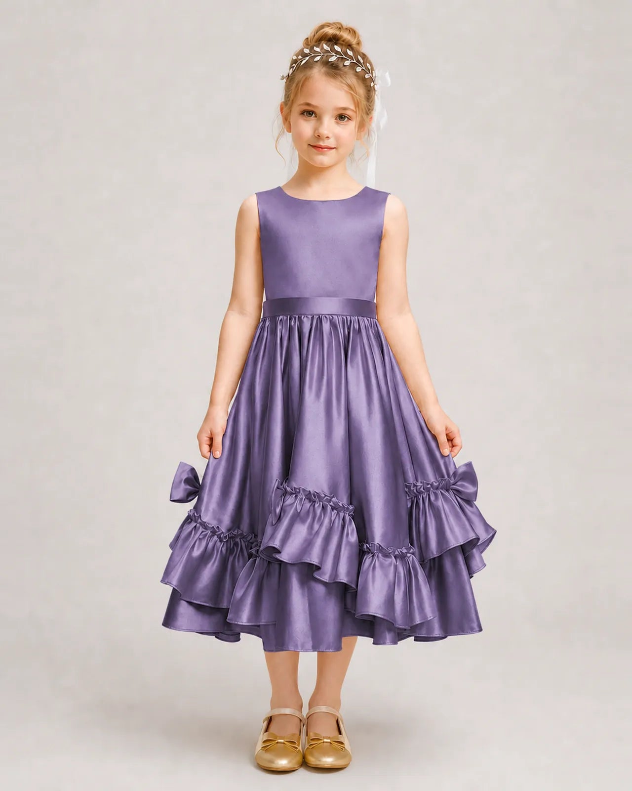 Wisteria Satin A-line Girls Formal Dress Front View