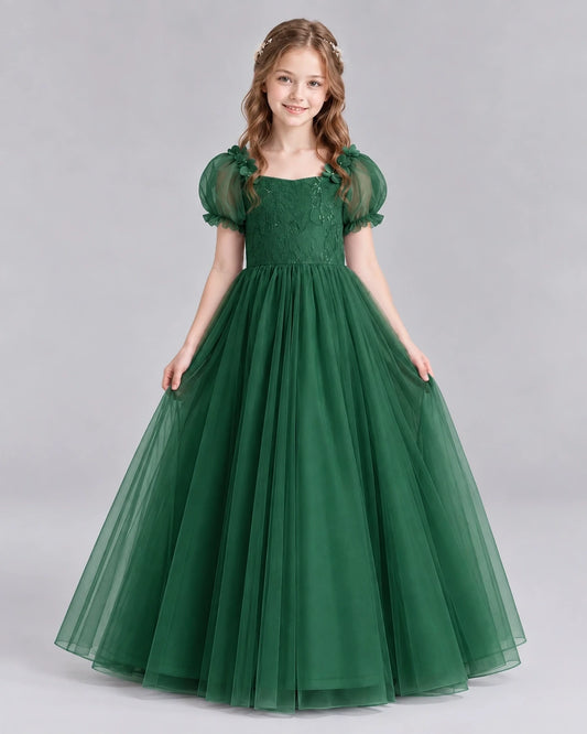 Dark Green Ball Gown Girls Formal Dresses Front