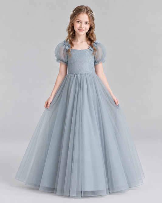 Dusty Blue Ball Gown Girls Formal Dresses Front