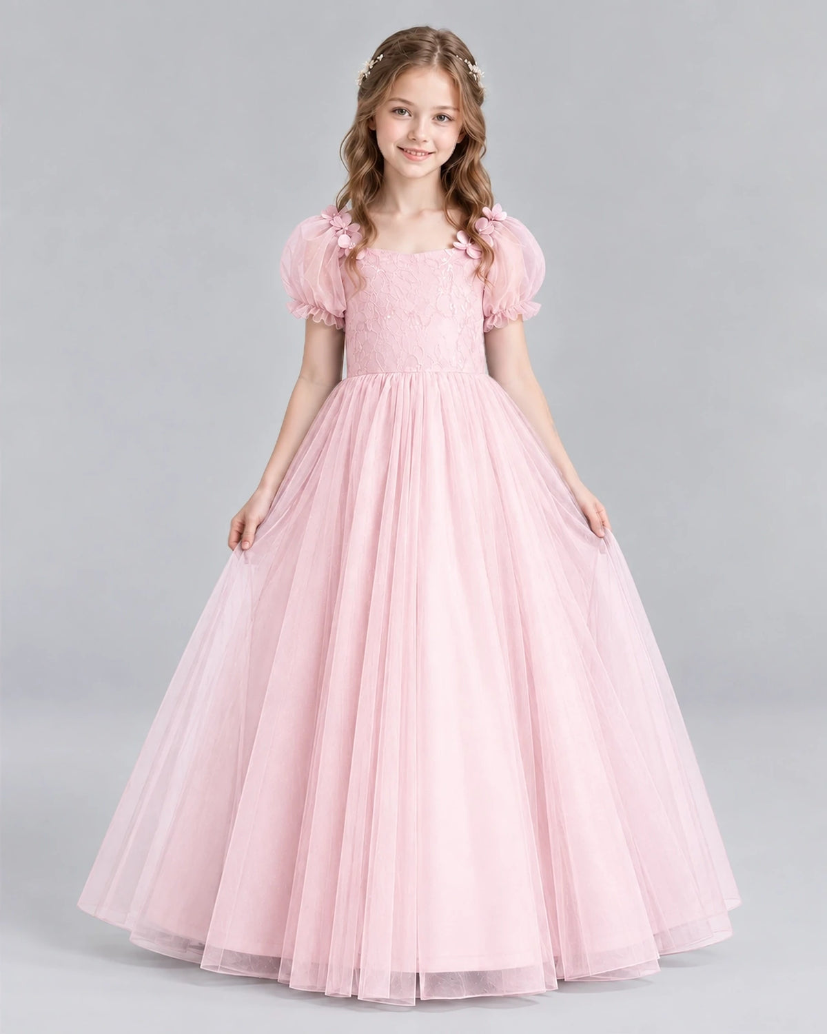 Pink Ball Gown Girls Formal Dresses Front