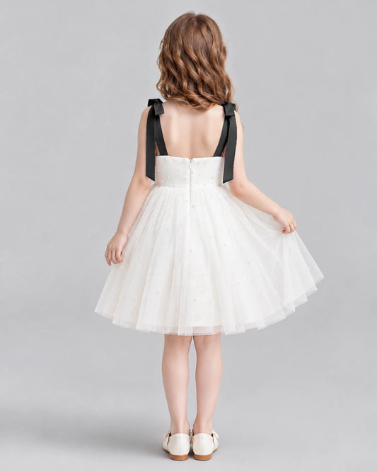 Black A-line Flower Girl Dresses Back