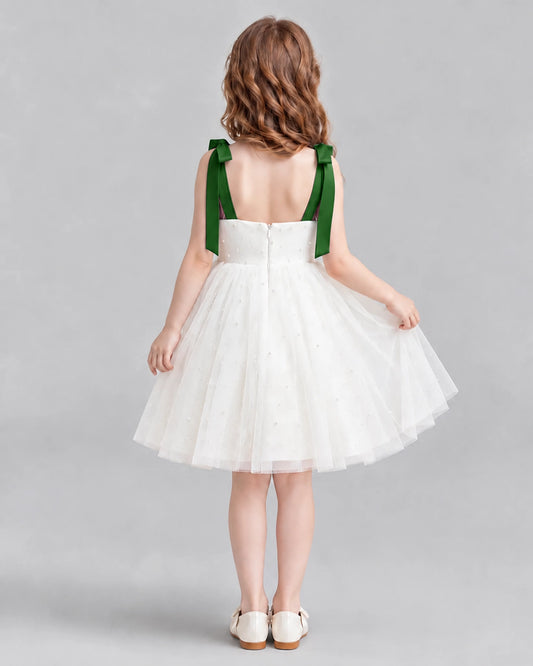 Dark Green A-line Flower Girl Dresses Back