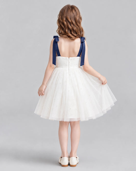 Navy Blue A-line Flower Girl Dresses Back