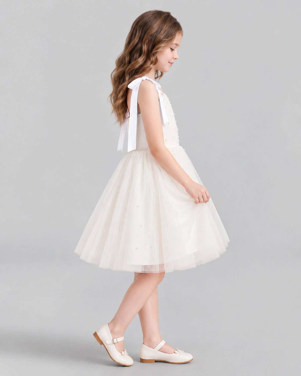 White A-line Flower Girl Dresses Side