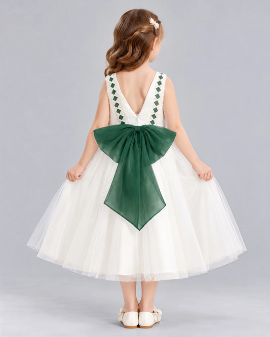 Dark Green A-line Flower Girl Dresses Back