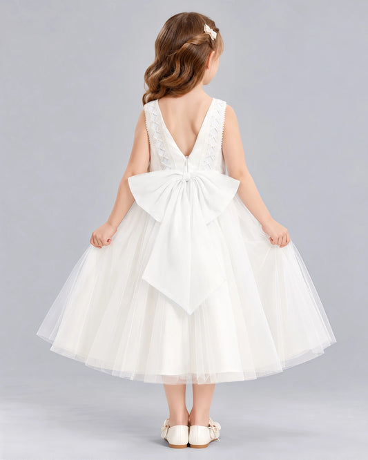 Ivory A-line Flower Girl Dresses Back