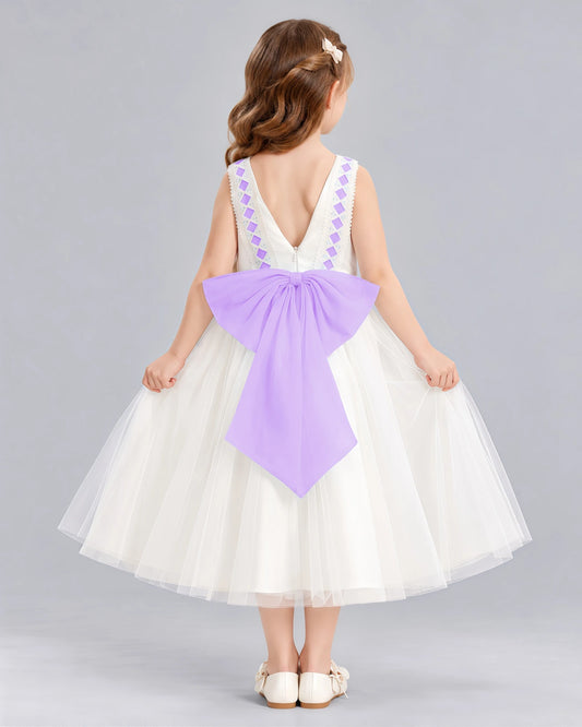 Lilac A-line Flower Girl Dresses Back