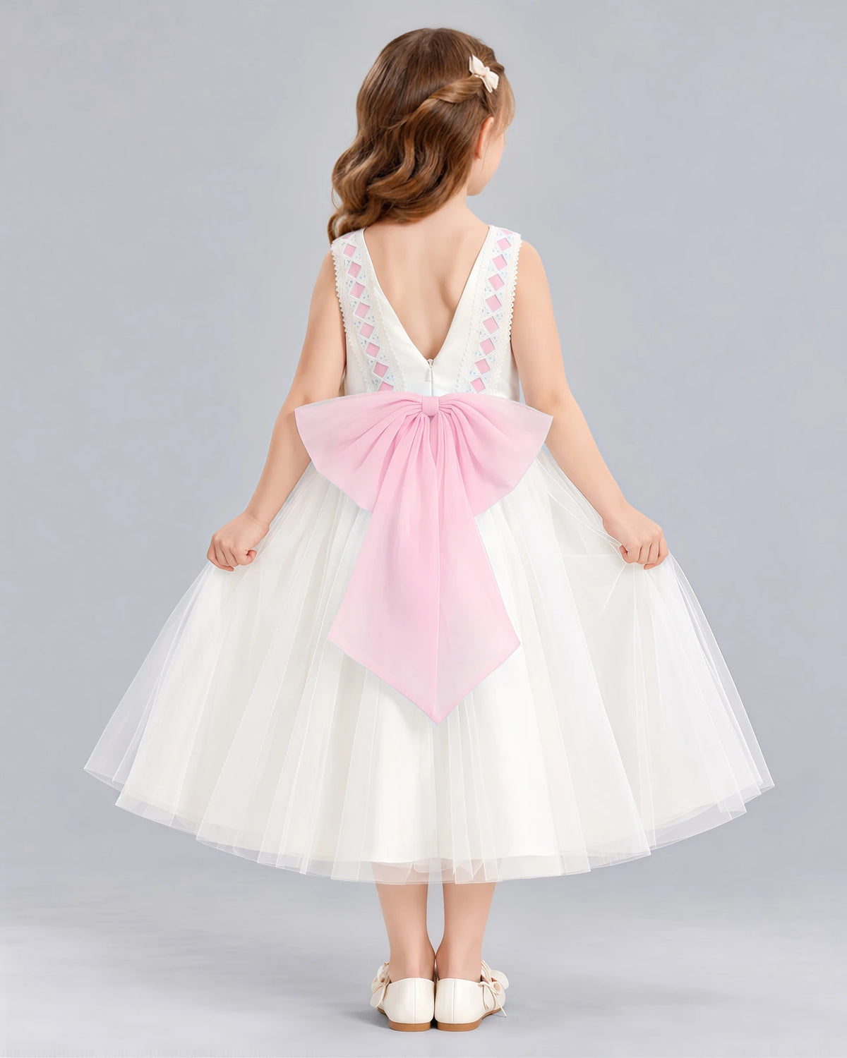 Pink A-line Flower Girl Dresses Back