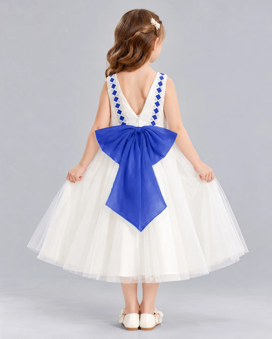 Royal Blue A-line Flower Girl Dresses Back