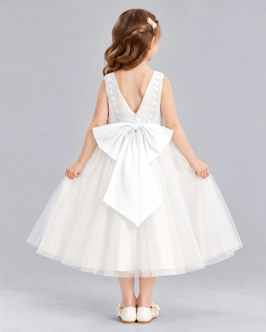 White A-line Flower Girl Dresses Back