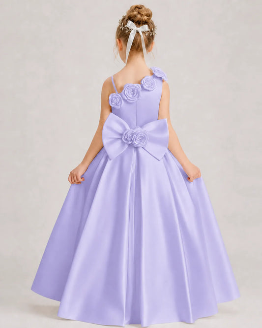 Lavender Satin A-line Girls Formal Dress Back View