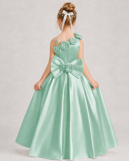 Mint Green Satin A-line Girls Formal Dress Back View