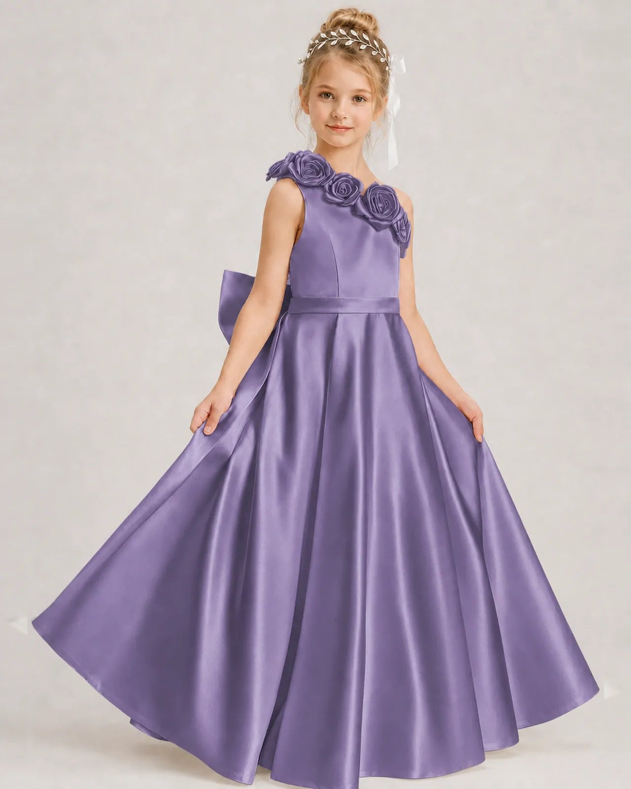 Wisteria Satin A-line Girls Formal Dress Front View