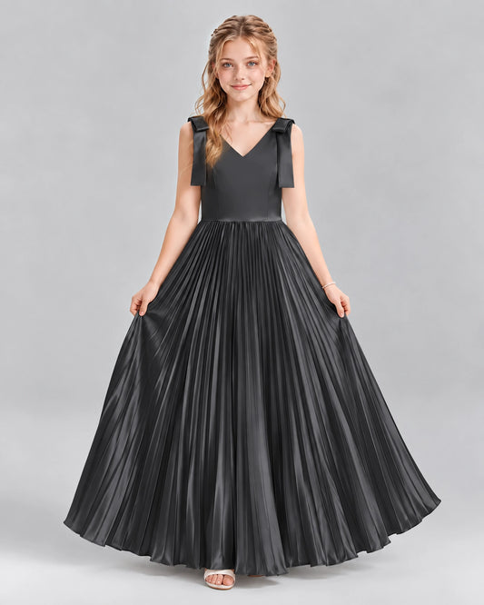 Black A-line Junior Bridesmaid Dresses Front