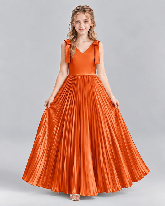 Burnt Orange A-line Junior Bridesmaid Dresses Front