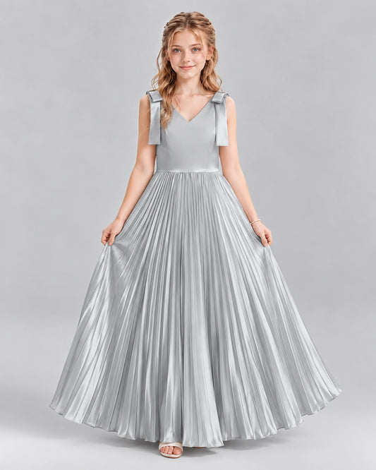 Silver A-line Junior Bridesmaid Dresses Front
