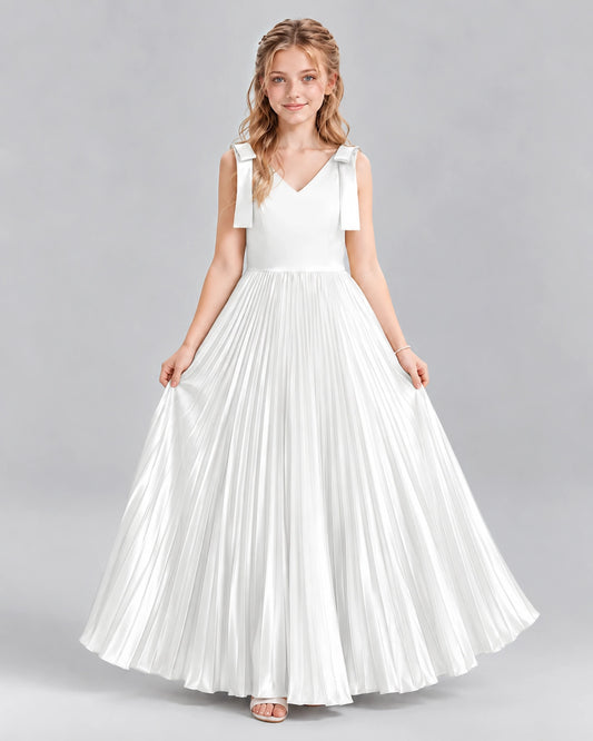 White A-line Junior Bridesmaid Dresses Front