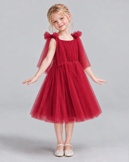 Burgundy A-line Flower Girl Dresses Side