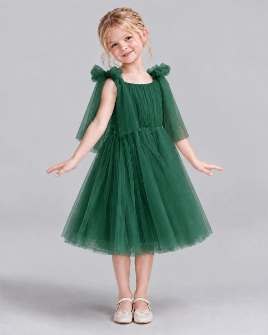Dark Green A-line Flower Girl Dresses Side