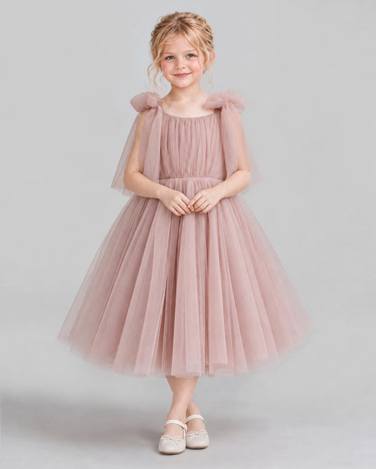 Dusty Rose A-line Flower Girl Dresses Front