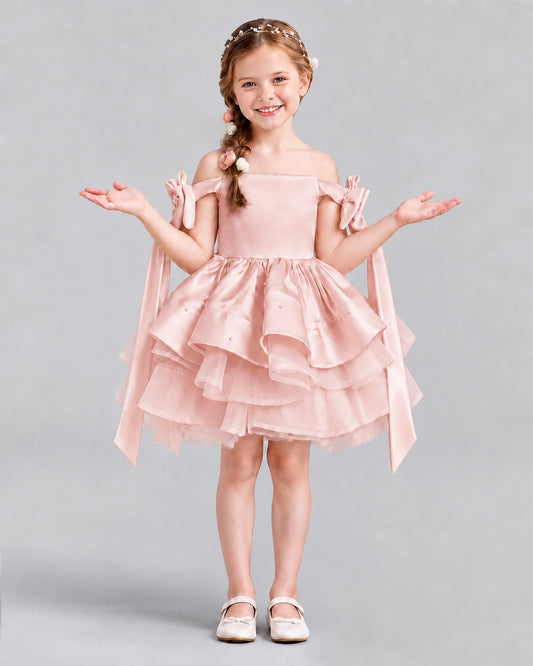 Blush Pink A-line Girls Formal Dresses Back