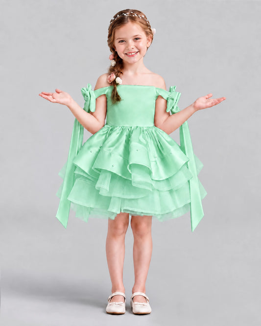 Mint Green A-line Girls Formal Dresses Back