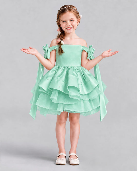 Turquoise A-line Girls Formal Dresses Back