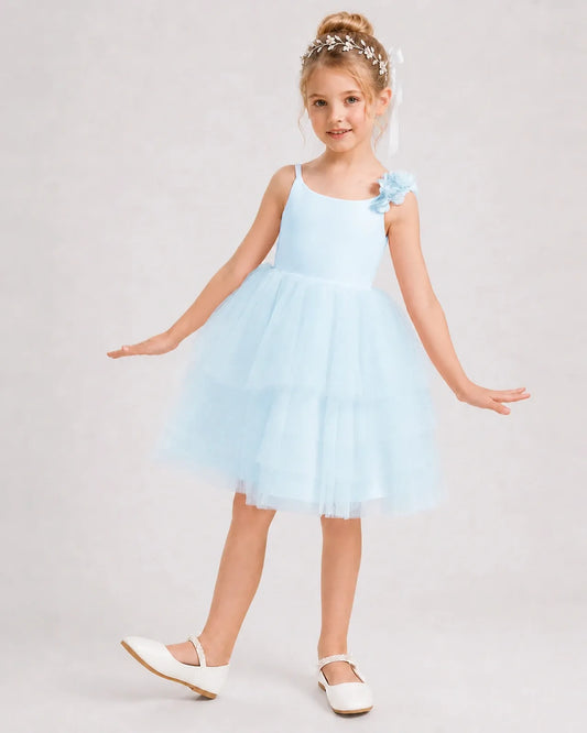 Baby Blue Tulle A-line Girls Formal Dress Front View