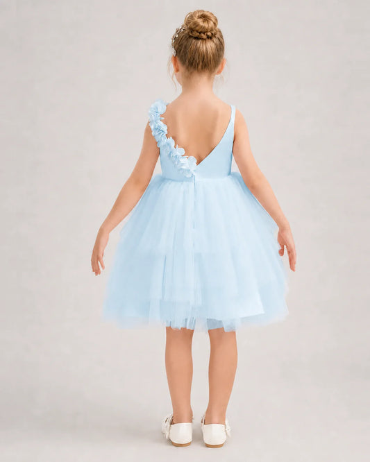 Baby Blue Tulle A-line Girls Formal Dress Back View