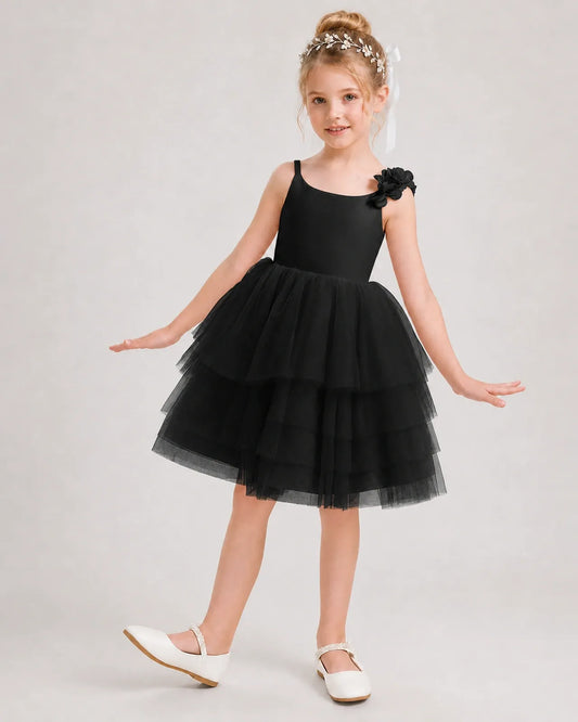 Black Tulle A-line Girls Formal Dress Front View