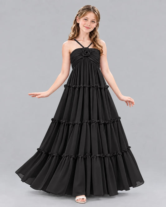 Black Ball Gown Junior Bridesmaid Dresses Front