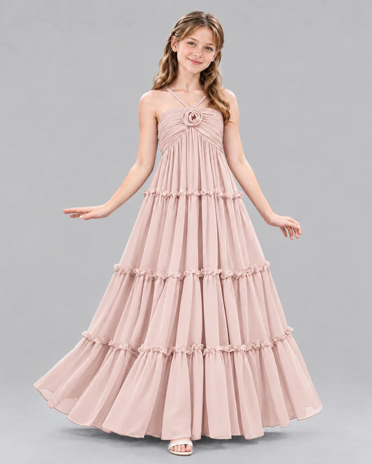 Blush Pink Ball Gown Junior Bridesmaid Dresses Front