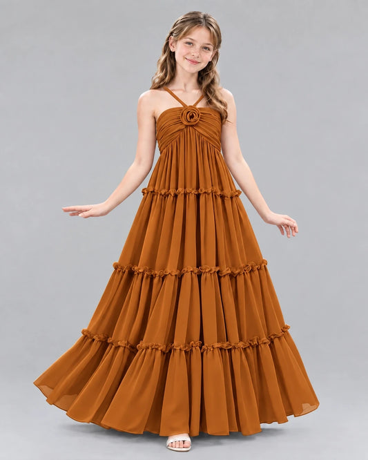Burnt Orange Ball Gown Junior Bridesmaid Dresses Front