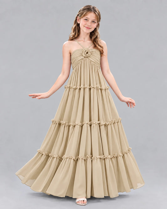 Champagne Ball Gown Junior Bridesmaid Dresses Front