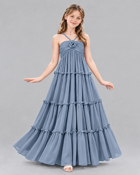 Dusty Blue Ball Gown Junior Bridesmaid Dresses Front