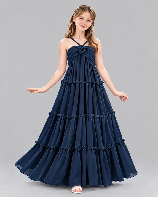Navy Blue Ball Gown Junior Bridesmaid Dresses Front