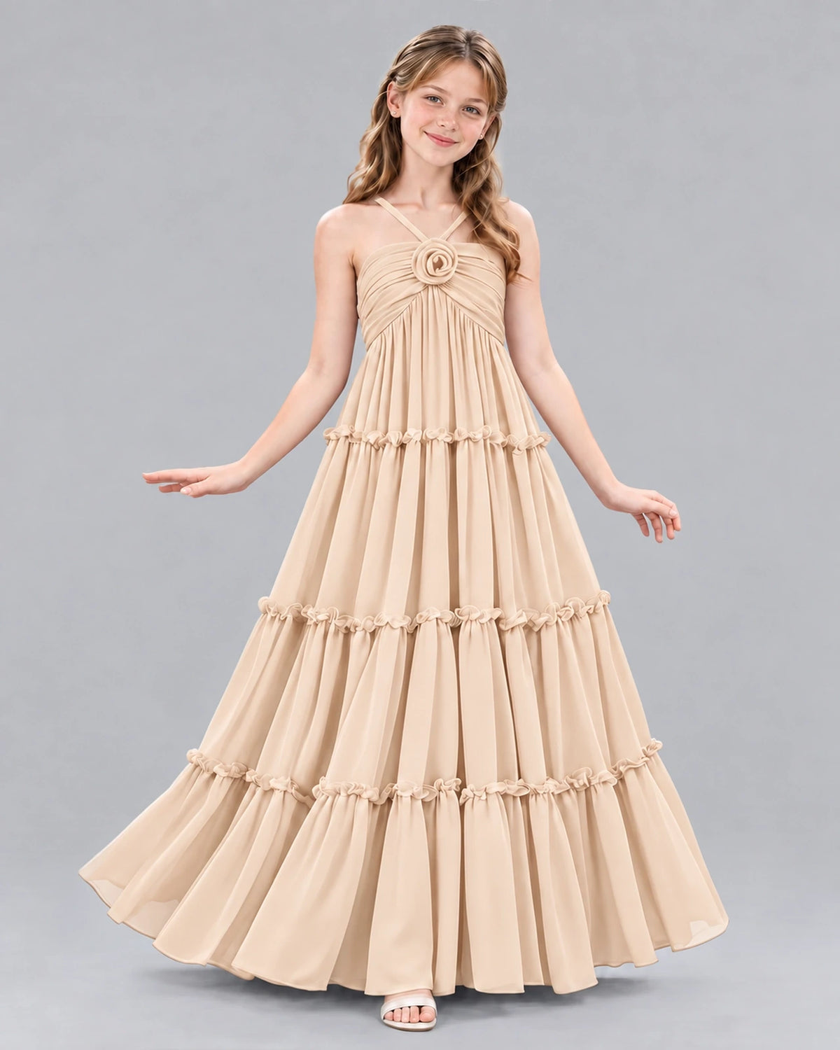 Peach Ball Gown Junior Bridesmaid Dresses Front
