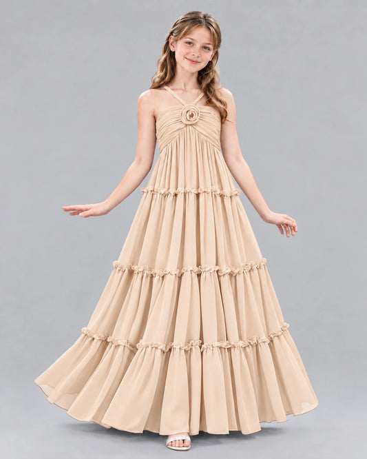 Peach Ball Gown Junior Bridesmaid Dresses Front