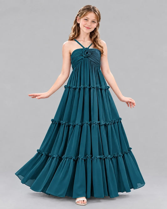 Teal Ball Gown Junior Bridesmaid Dresses Front