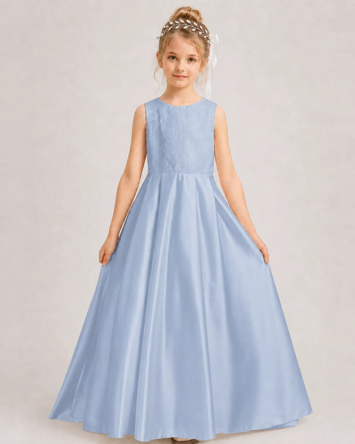 Dusty Blue A-line Girls Formal Dresses Side