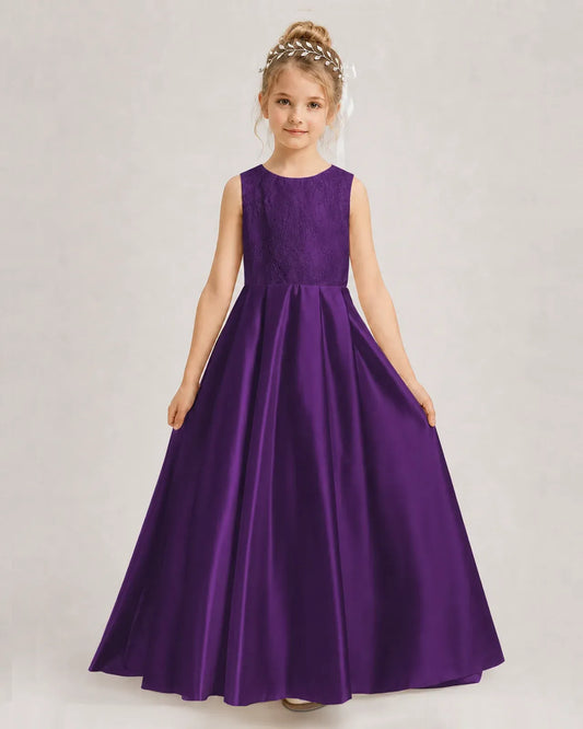 Purple Satin A-line First Communion Dress Front View