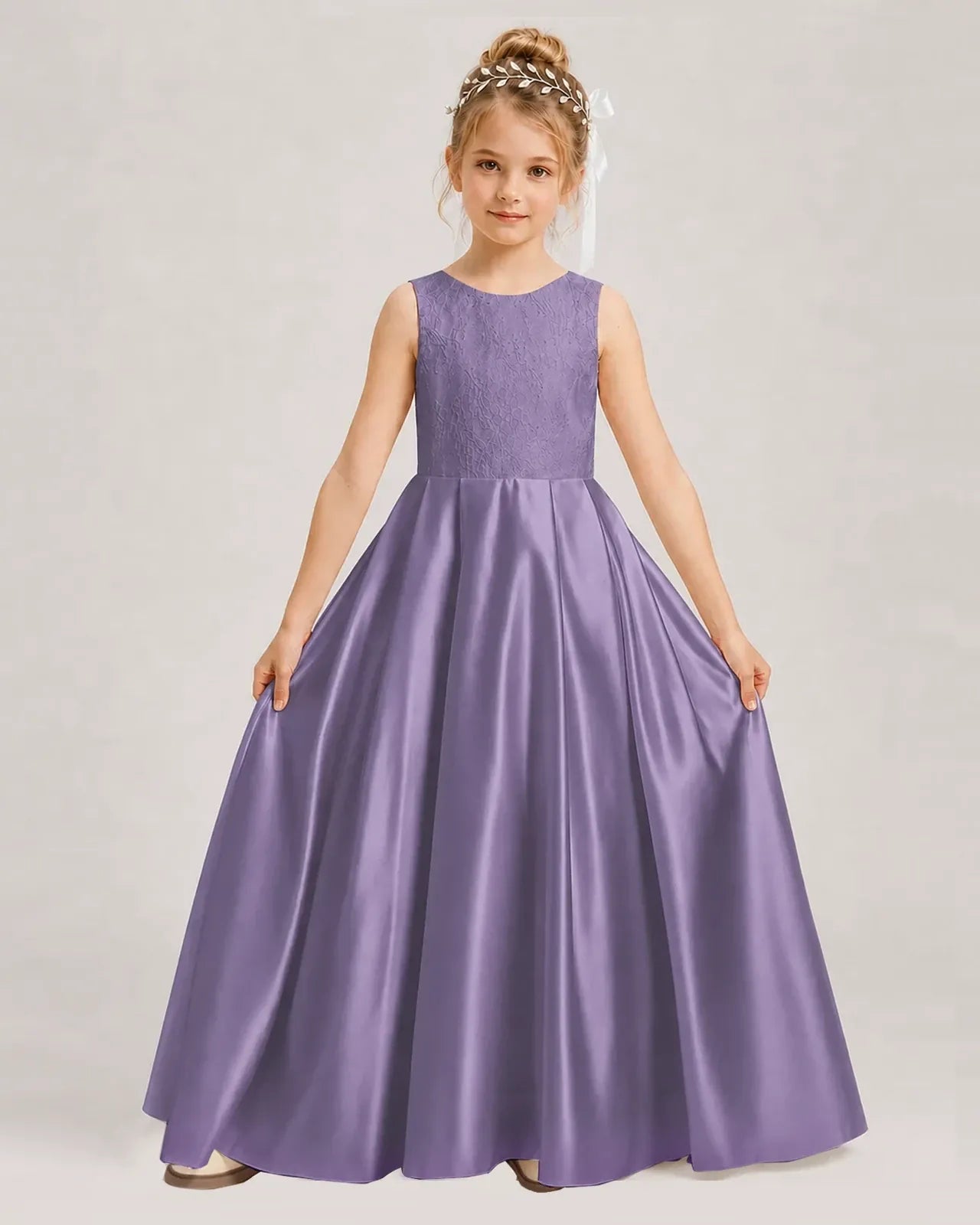 Wisteria Satin A-line First Communion Dress Front View