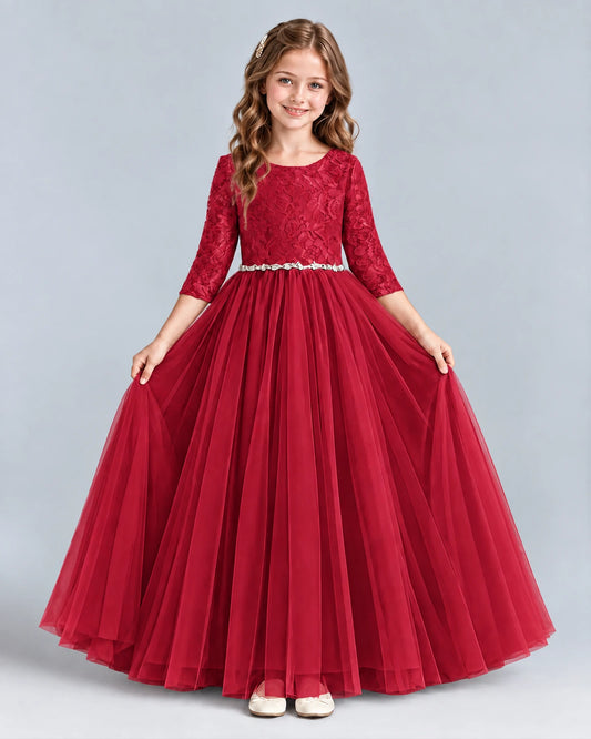 Burgundy Ball Gown Girls Formal Dresses Front