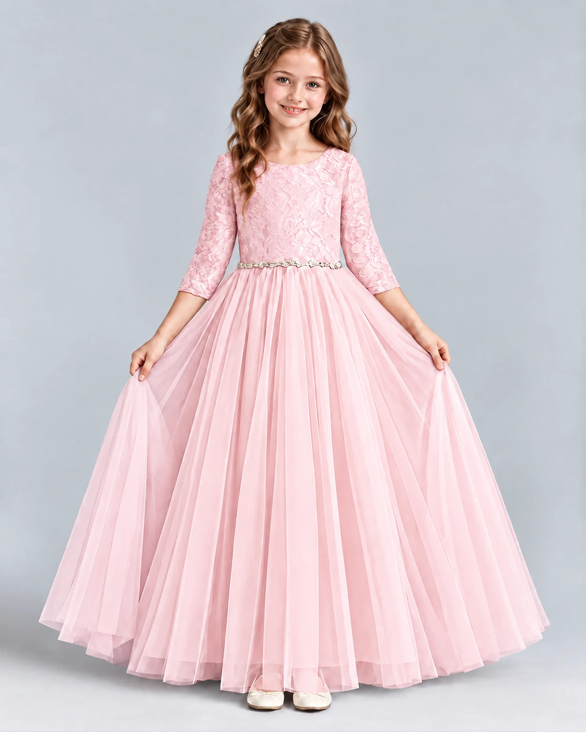 Pink Ball Gown Girls Formal Dresses Front